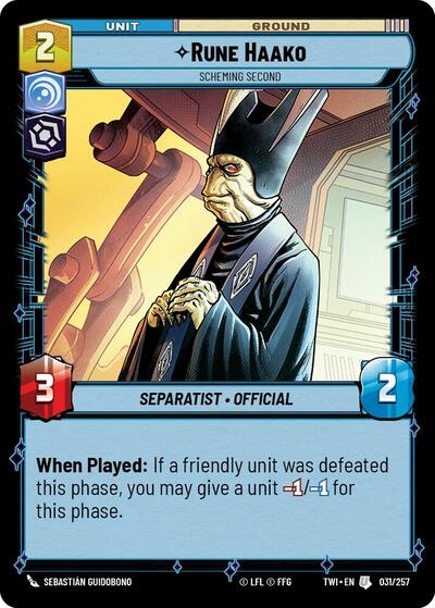 Rune Haako, Scheming Second (Twilight of the Republic)(TWI-031/257)(U)