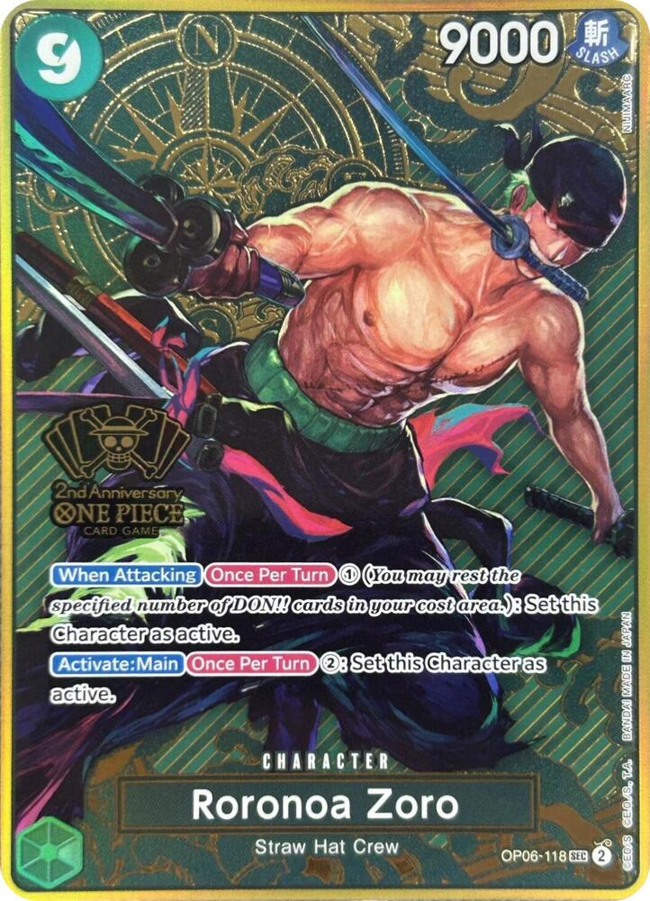 Roronoa Zoro [One Piece Japanese Version 2nd Anniversary Set] [Foil] (One Piece Promotion Cards)(OP06-118)(SEC)