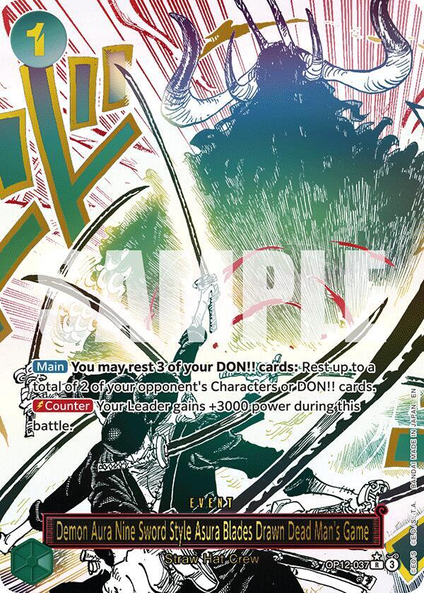 Demon Aura Nine Sword Style Asura Blades Drawn Dead Man's Game - Alternate Art - Foil (Legacy of the Master)(OP12-037)(R)