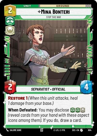 Mina Bonteri, Stop This War (Foil) - Foil (Secrets of Power)(SEC-0604/1167)(U)