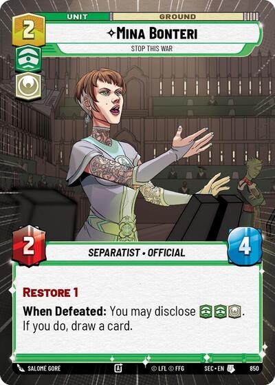 Mina Bonteri, Stop This War (Hyperspace Foil) - Foil (Secrets of Power)(SEC-0850/1167)(U)