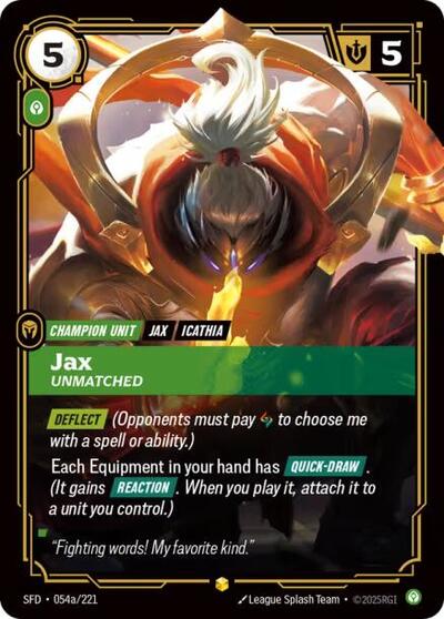 Jax, Unmatched - Alternate Art - Foil (Spiritforged)(SFD-054a/221)(O/AA)