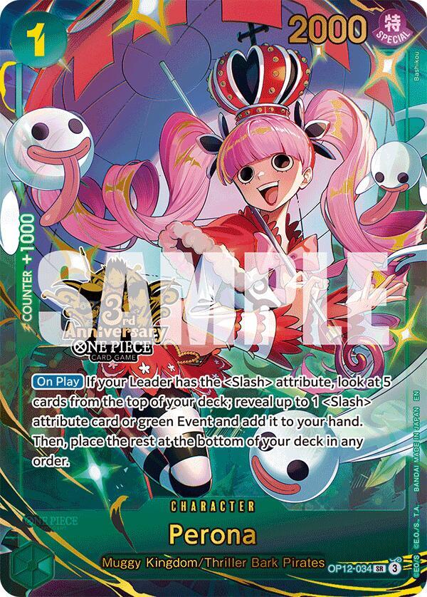 Perona [Japanese Version 3rd Anniversary Set] [Foil] (One Piece Promotion Cards)(OP12-034)(SR)