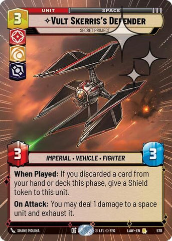 Vult Skerris's Defender, Secret Project (Hyperspace Foil) - Foil (A Lawless Time)(LAW-578/901)(R)
