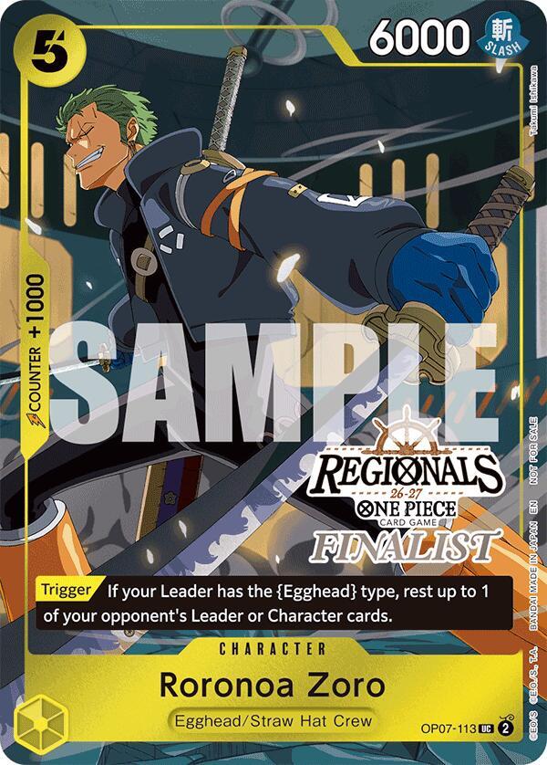 Roronoa Zoro (113) [Regionals Finalist Card Set 26-27] [Foil] (One Piece Promotion Cards)(OP07-113)(PR)