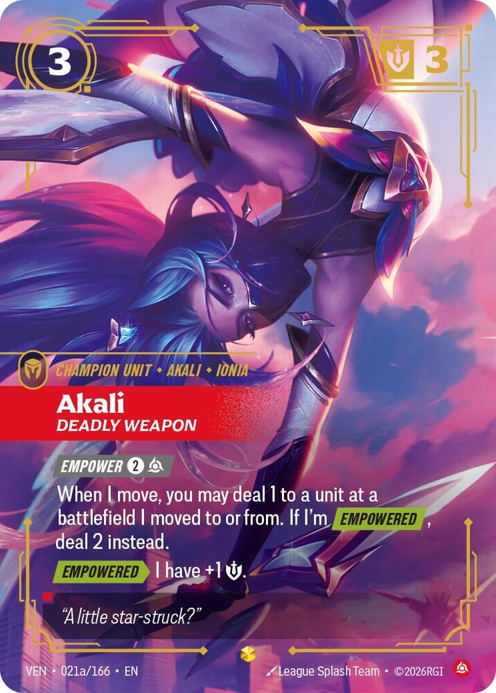 Akali, Deadly Weapon (Alternate Art) (Foil) (Vendetta)(VEN-021a/166)(E)
