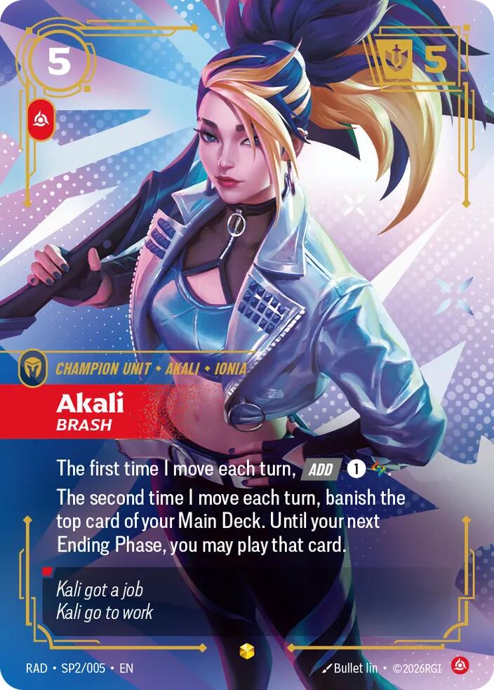Akali, Brash (K/DA Special Art Card) (Foil) (Radiance)(RAD-SP2/005)(O/AA)